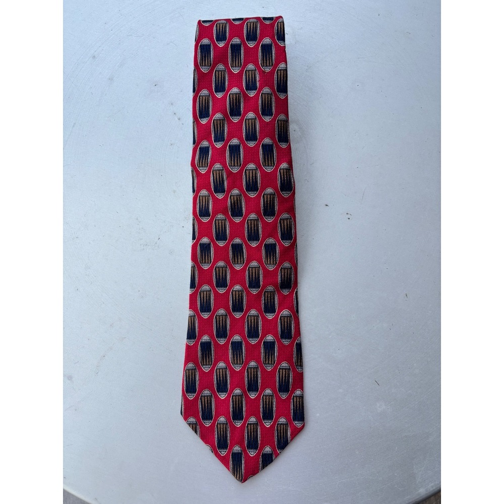 Brooks Brothers Makers Mens Silk Tie Red Geometric Oval Pattern Made in USA